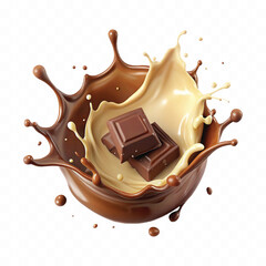 abstract 3d chocolate and milk splash isolated on white background