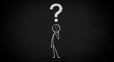 Chalkboard-Style Stick Figure Under a Large Question Mark – Confusion and Problem-Solving Concept