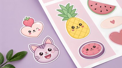 Seamless pattern of cute cartoon fruits, vegetables, and animals with hearts, flowers, and butterflies, perfect for baby-themed design, wallpaper, or cardsSeamless pattern of cute cartoon fruits, vege