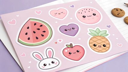 Cute cartoon cupcake vector set with hearts and pink-green tea label design