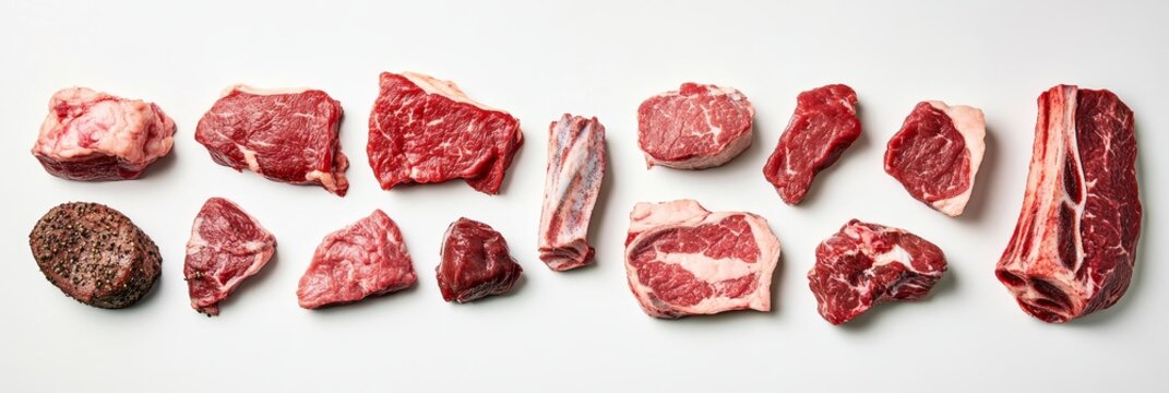 Mymixzer3 Raw Meat Cuts Selection - Premium cuts of raw meat, showcasing variety and quality. Symbolising freshness, culinary potential, protein source, butchery skill and gourmet experience