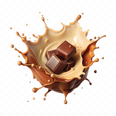 abstract 3d chocolate and milk splash isolated on white background