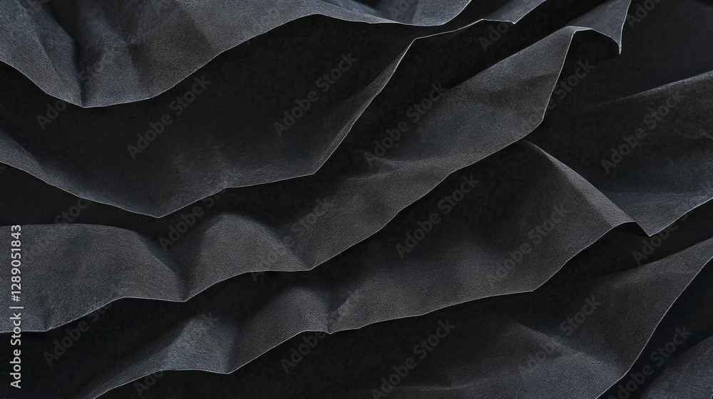 Poster abstract ripples in black rumpled paper texture for creative design and background