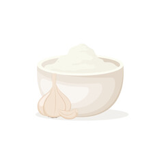 Garlic powder in the bowl. Vector illustration.