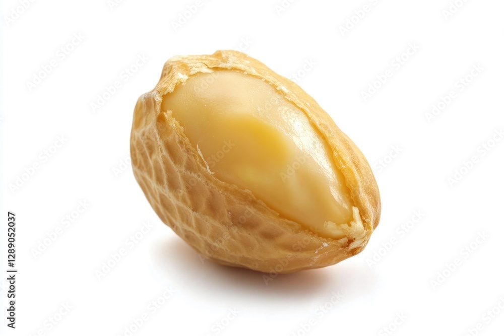 Poster a single peeled peanut sits on a white surface, ready for use or display
