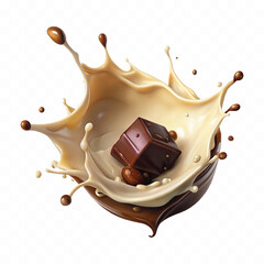 abstract 3d chocolate and milk splash isolated on white background