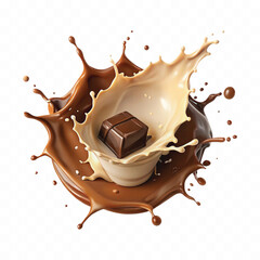abstract 3d chocolate and milk splash isolated on white background