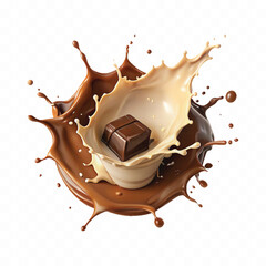 abstract 3d chocolate and milk splash isolated on white background