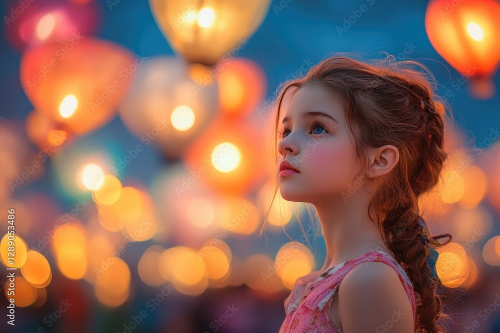 Poster a young child stands in front of a colorful display of lights