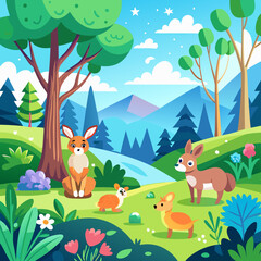 Obraz premium Forest Scene with Deer and Rabbit