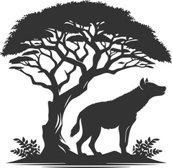A hyena standing under a tree, sniffing the air vector animal silhouette