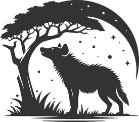 A hyena standing under a tree, sniffing the air vector animal silhouette