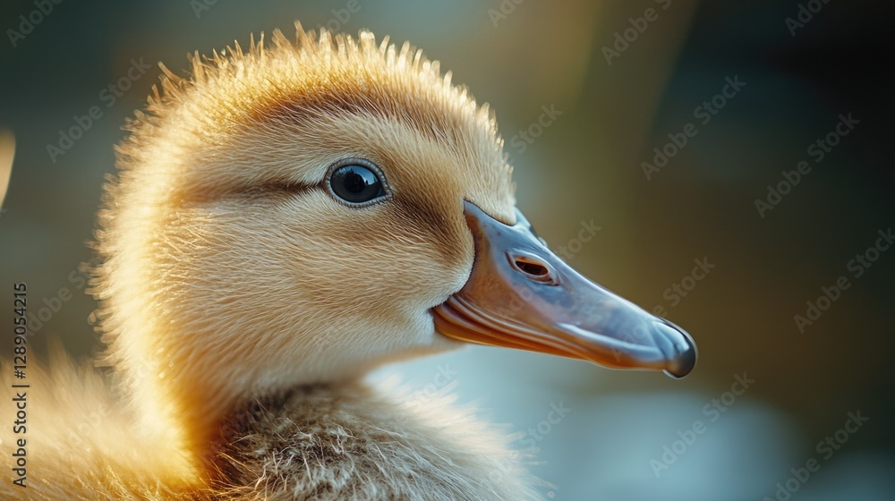 Poster A close-up image of a duck's face with a blurred background