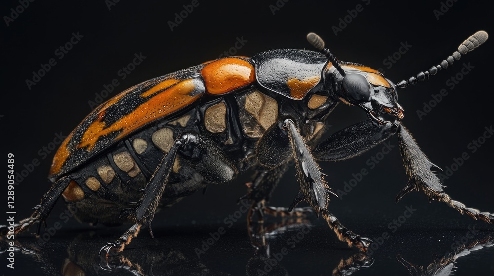 Poster a detailed view of an insect on a dark background