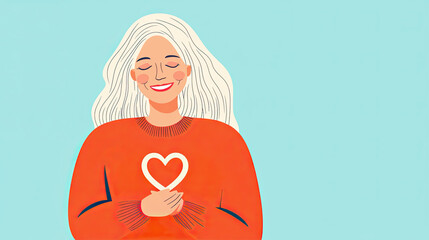 Menopause symptoms flat illustration. Vector illustration of a smiling middle-aged woman embracing menopause positively, self-care and confidence theme, uplifting