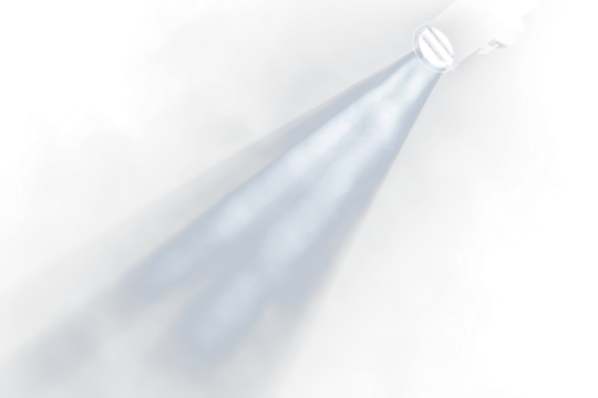 Bright spotlight beam cutting through Transparent smoky space.