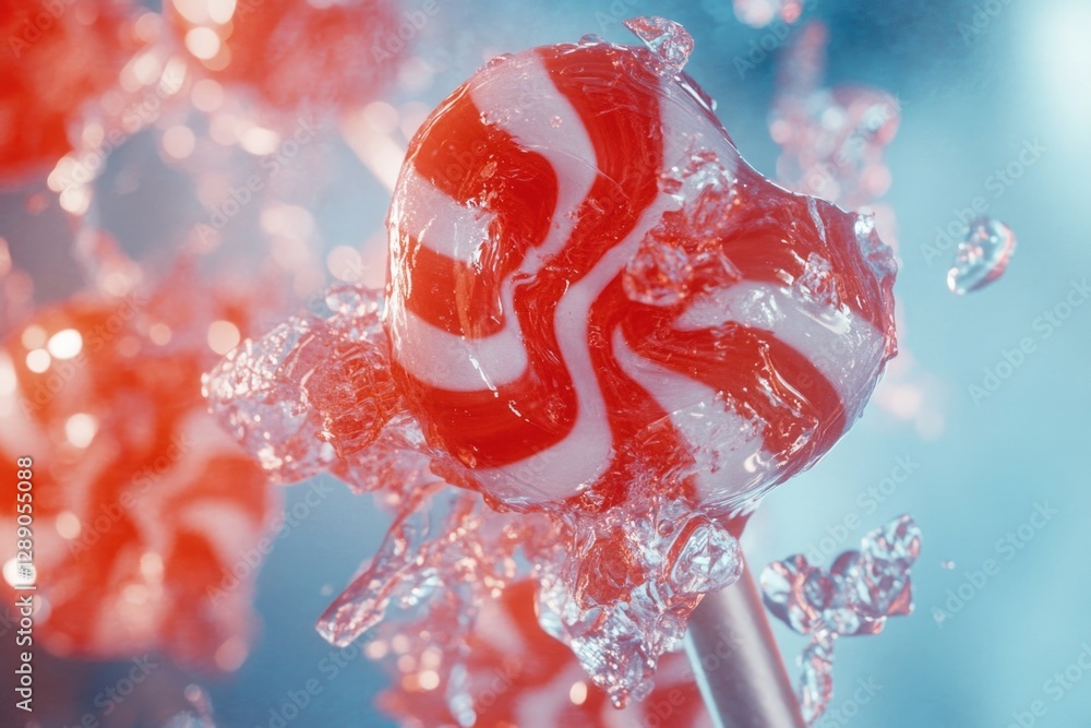 Poster a close-up shot of a colorful lollipop on a stick