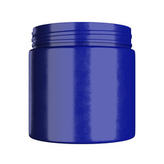 Opened blue blank supplement jar mockup, front view, transparent background