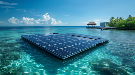 A floating platform with solar panels serves as a _010