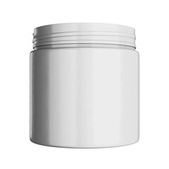 Opened white blank supplement jar mockup, front view, transparent background