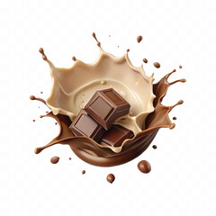 abstract 3d chocolate and milk splash isolated on white background