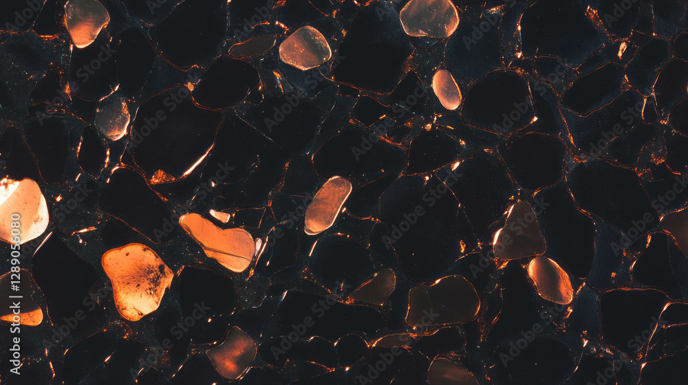 Poster abstract copper texture with embedded stones for artistic design and decoration
