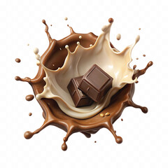 abstract 3d chocolate and milk splash isolated on white background
