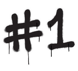 Spray graffiti hashtag symbol and number one. The combination of the hashtag symbol with the number one may suggest importance, superiority or emphasis on being the best or first in something.