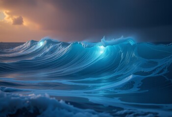Fototapeta premium Majestic Ocean Waves Captured at Twilight with a Dramatic Sky