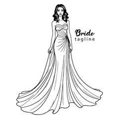 Fototapeta premium Vintage Wedding Bridal Wear Fashion Boutique, Bridesmaid, Bridal Gown Logo Vector Line Illustration
