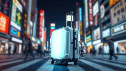 Glowing Luggage at Shibuya Crossing Night