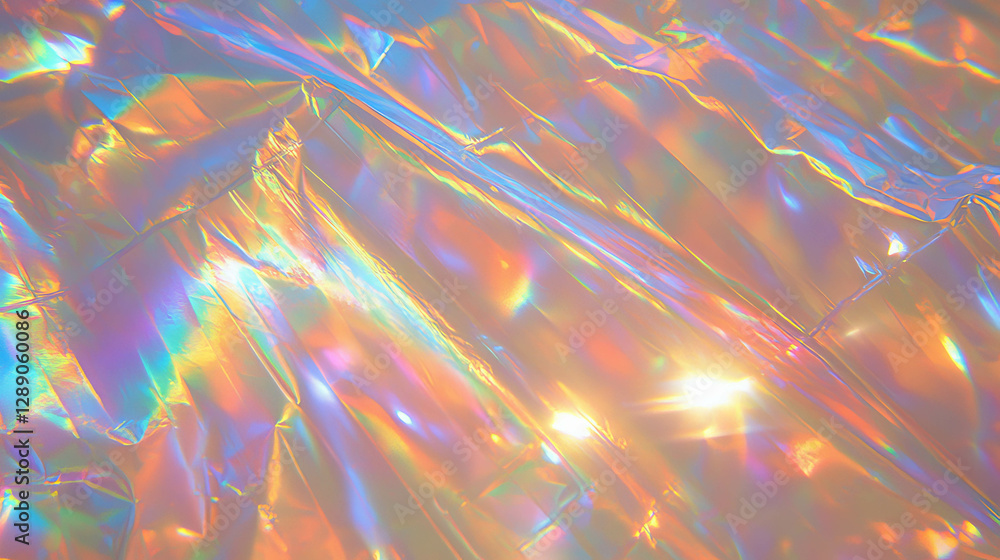 Poster abstract colorful iridescent texture with sharp ribbed plastic overlay