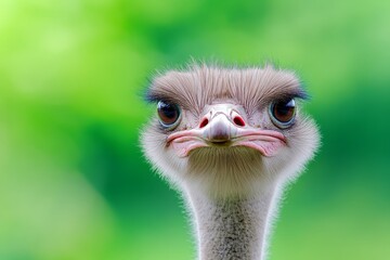 Ostrich Portrait: A Curious Gaze - A close-up of an ostrich's head and neck, symbolizing curiosity, alertness, uniqueness, resilience, and exotic beauty