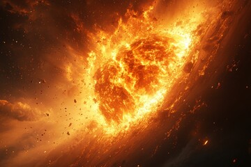 Supernova shockwave engulfing Earth in radiant plasma