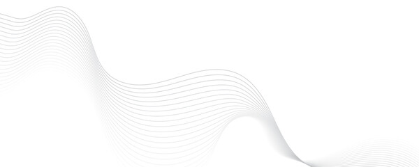 Gray wave curve lines abstract background with flowing particles. Digital energy waves technology concept. Modern backdrop design for business, presentation, banner.