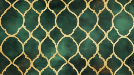 Elegant Green and Gold Geometric Pattern for Interior Design