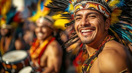 Obraz premium Vibrant street parade celebrating diverse cultures city center photography festive atmosphere close-up view community spirit