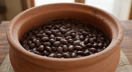 Fototapeta premium Black Beans Served in Traditional Clay Pot for Authentic Cuisine