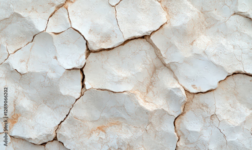 Aufkleber close-up view of cracked, off-white clay surface with a textured pattern. the cracks are irregular a