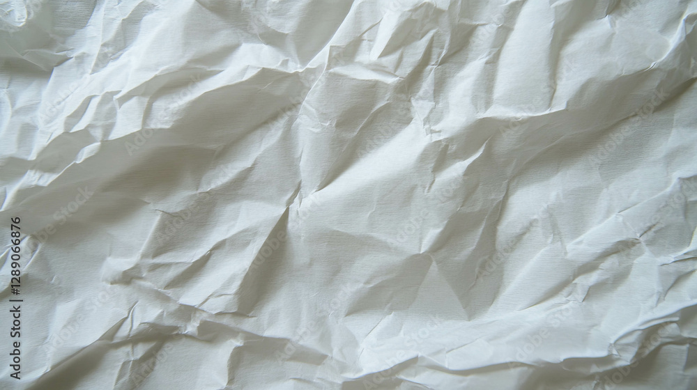 Poster Crumpled white paper texture with irregular ribbed pattern for design and background use