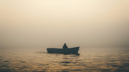 Obraz premium A simple fishing boat swaying weakly approaches th_001