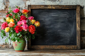 Close-Up of Blackboard with Fresh Roses for Teacher’s Day