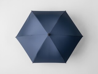 Umbrella mockup A navy umbrella viewed from above, showcasing its hexagonal shape and texture against a light background.