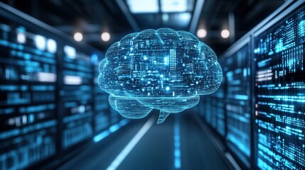 Innovative ai brain visualization data center digital concept futuristic environment perspective view technology impact