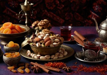 Iftar table , ramadan kareem background