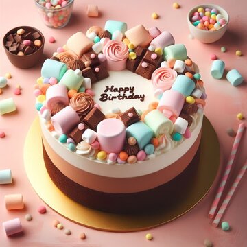 Birthday cake with marshmallow