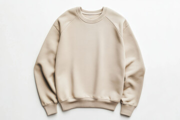 Luxury cotton sweatshirt in beige mockup on a white background for premium fashion design