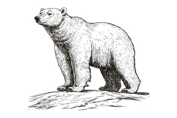 Trendy antique-style Arctic polar bear illustration in old engraving style, black and white wildlife vector design, vintage art predator print.