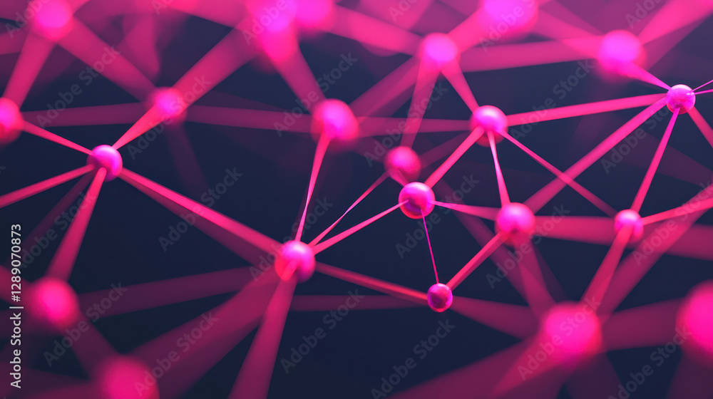 Poster virtual classroom online learning concept, abstract pink network with nodes and connections, represe