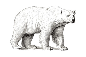 Antique Arctic polar bear sketch in old engraving style, black and white illustration, trendy wildlife predator vector, vintage art print design.
